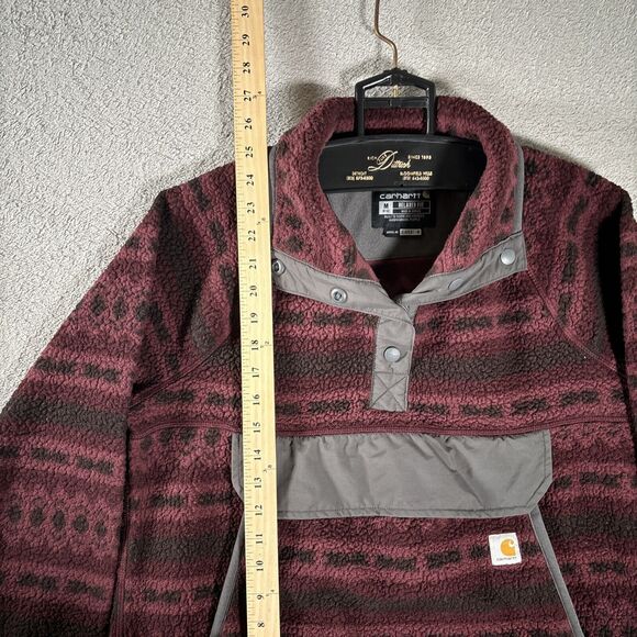 Carhartt Relaxed Fit Fleece Quarter-Snap Pullover Sz M Burgundy & Black Aztec - Picture 6 of 13